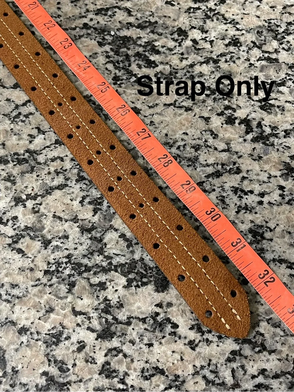 Brown Suede Leather Belt Perforated Contrast Stitching Gun Metal Buckle Men 27